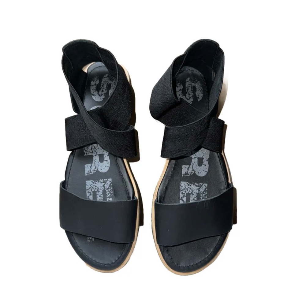 Sorel Ella Elastic Ankle strap slide open toe sandals Black Size 6